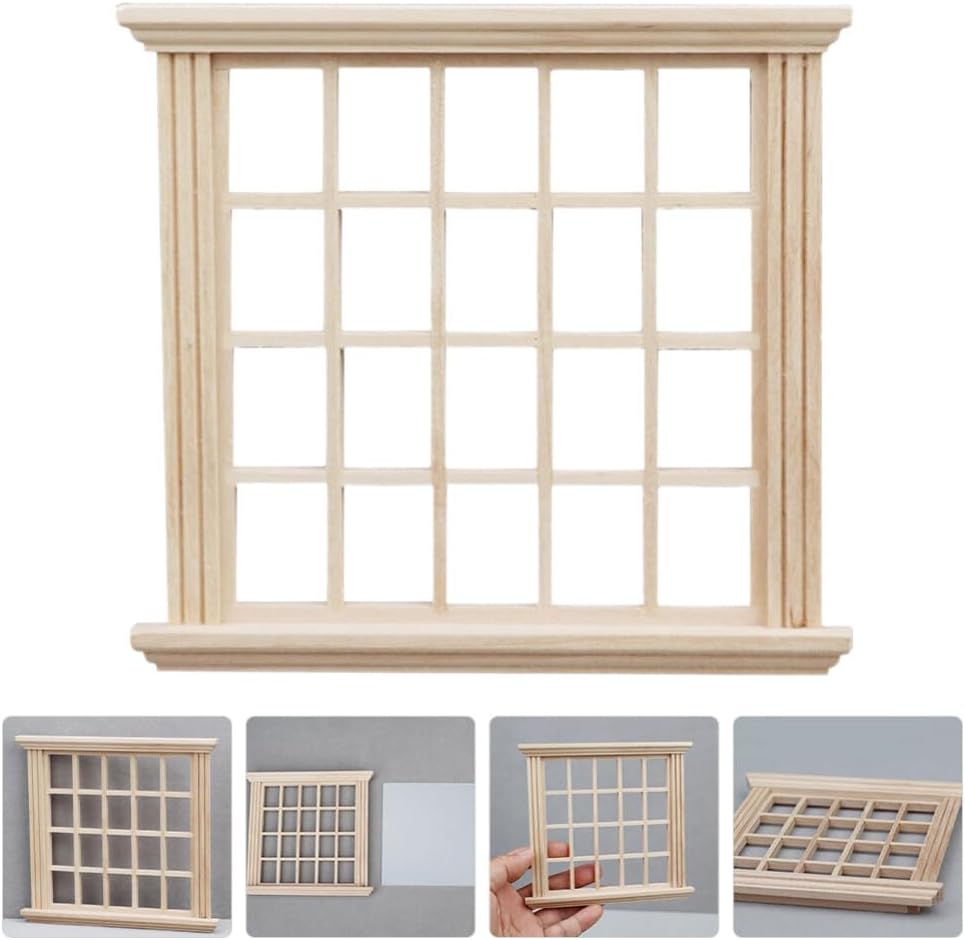 ibasenice Marco de ventana de casa de muñecas Marco de ventana miniatura de madera 1 12 Mini 20 paneles en blanco ventana de muñeca casa de muñecas
