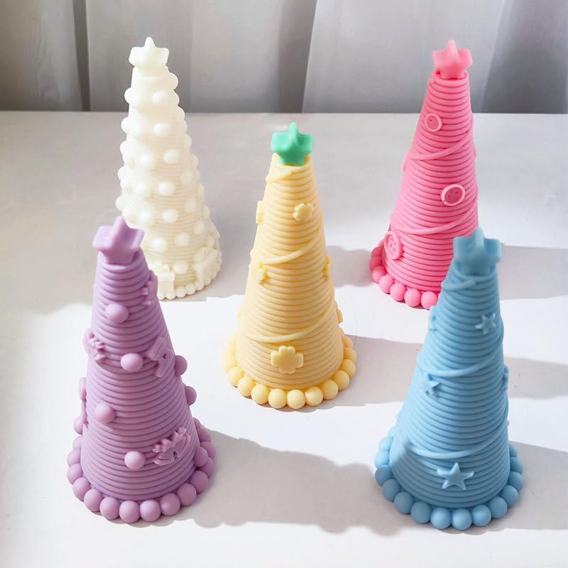 Xidmold Molde de vela de árbol de Navidad de punto 3D, molde de silicona para fondant, jabón, bomba de baño, yeso, resina epoxi, manualidades de