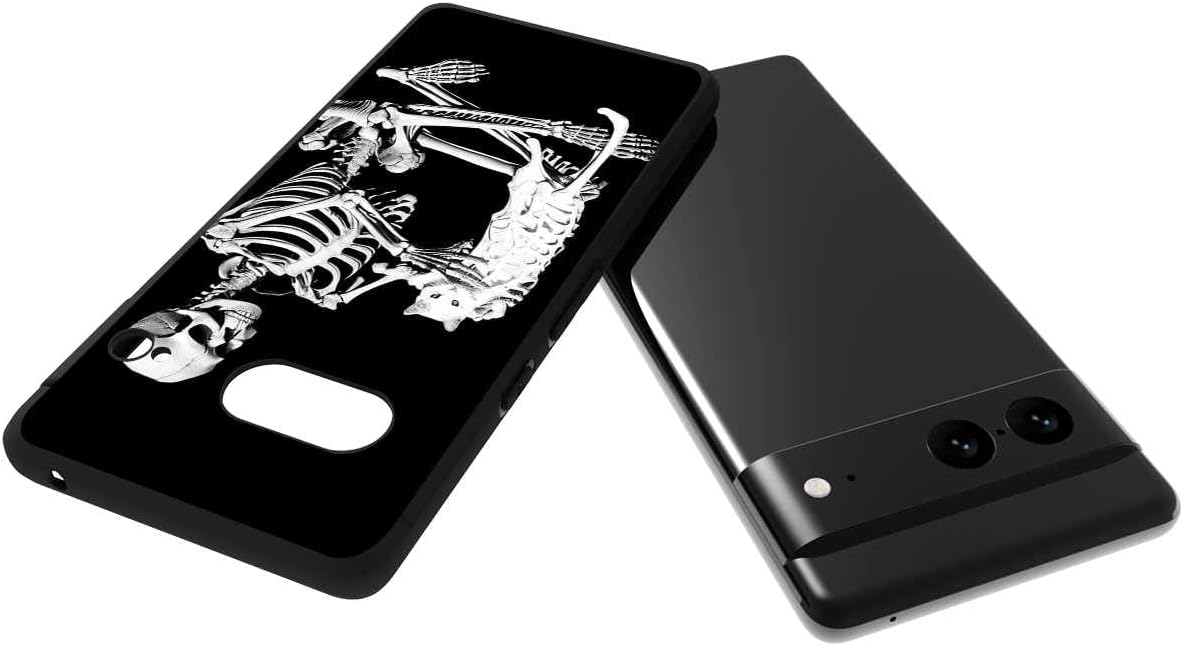 Funda compatible con Google Pixel 7, diseño de esqueleto de hueso, calavera y gato para Google Case para niñas y niños, funda delgada de silicona