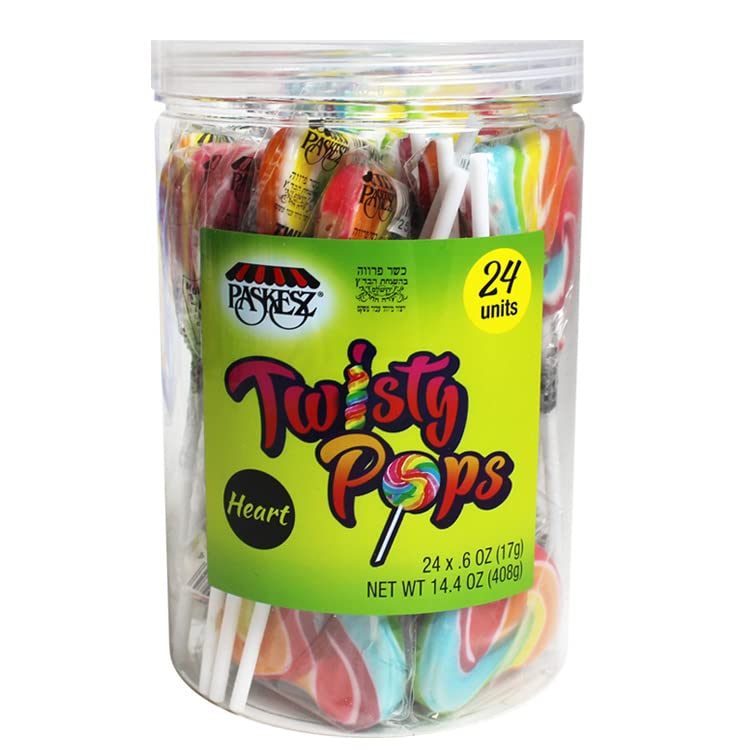 Snacktery Piruletas de corazón para el día de San Valentín, 24 paletas de San Valentín en forma de corazón, chupones de San Valentín de arcoíris,