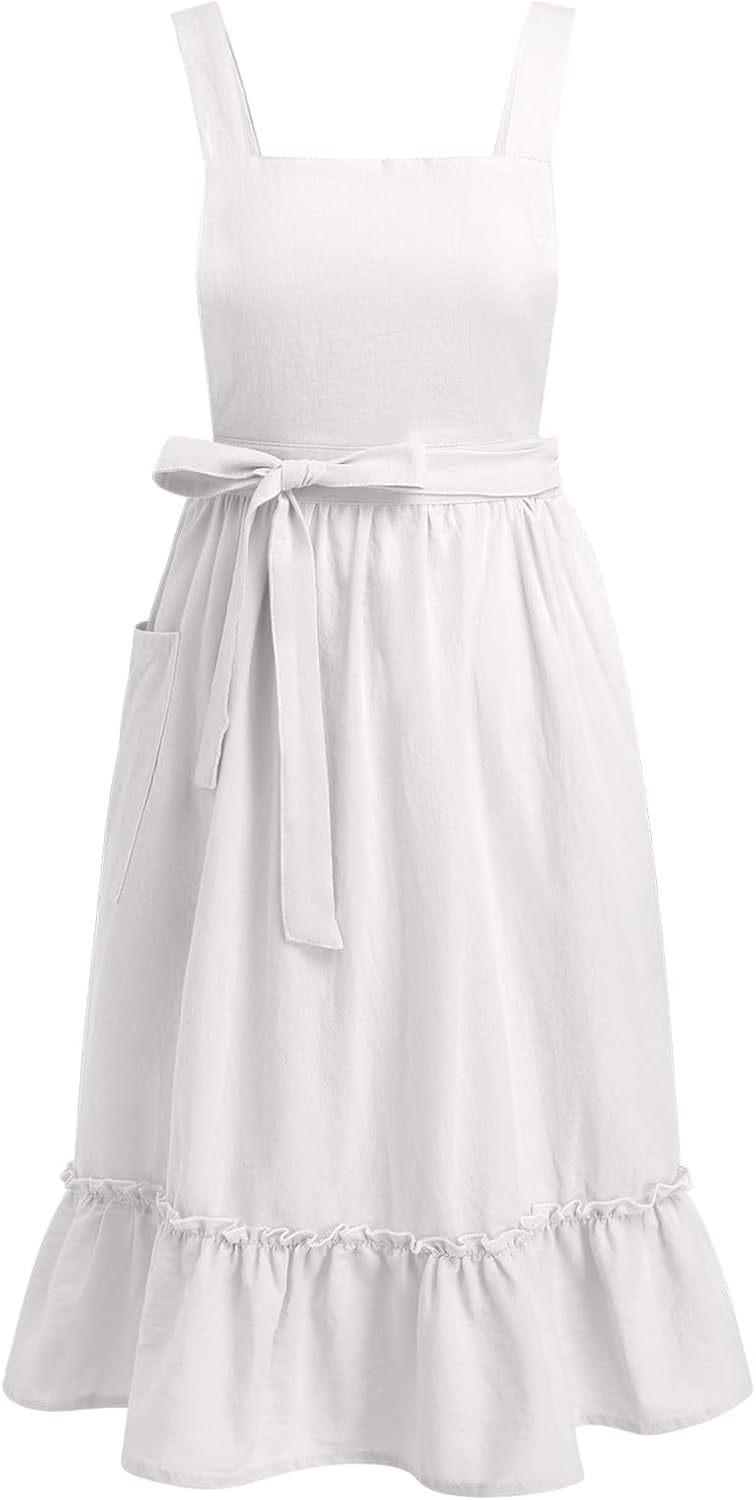 ODIZLI Delantal con volantes para mujer, de algodón, con espalda cruzada, estilo vintage, con volantes, delantales de cocina de jardín