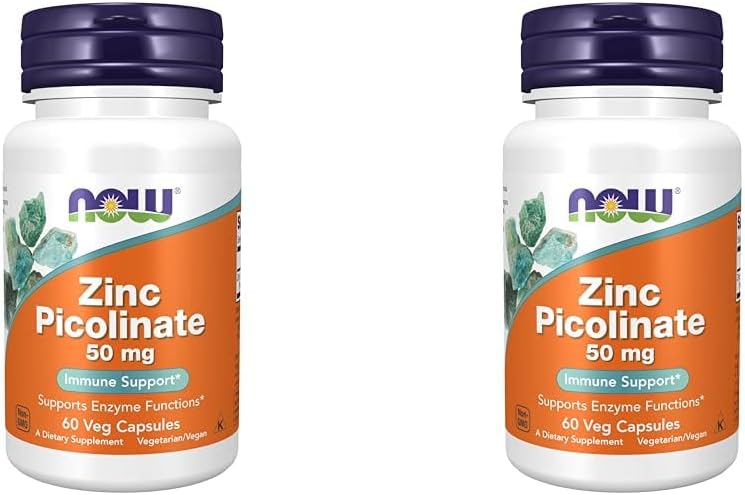 NOW Suplementos, picolinato de zinc 50 mg, apoya las funciones enzimáticas*, apoyo inmunológico*, 60 cápsulas vegetales (paquete de 2)