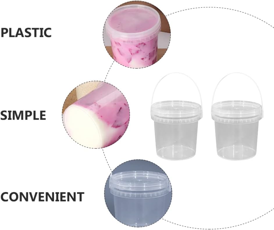 Hemoton Cubo de sopa 2 unidades, 1 litro (33.8 onzas) de plástico transparente con tapa y asa, tina de helado con tapas, recipientes de