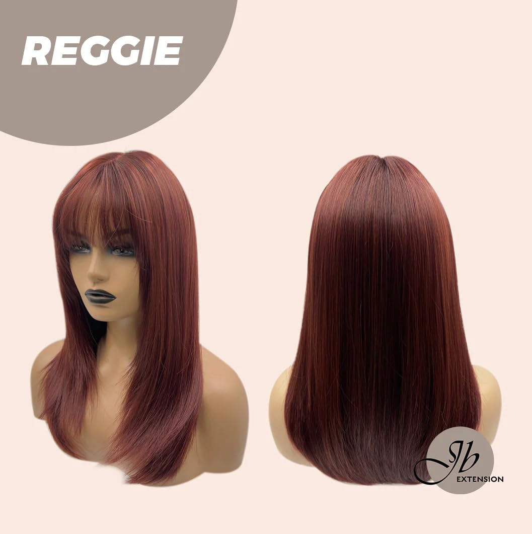 REGGIE – Peluca de color rojo oscuro con flequillo completo, lacio, natural, sin pegamento, pelucas rectas para mujeres, pelucas sintéticas
