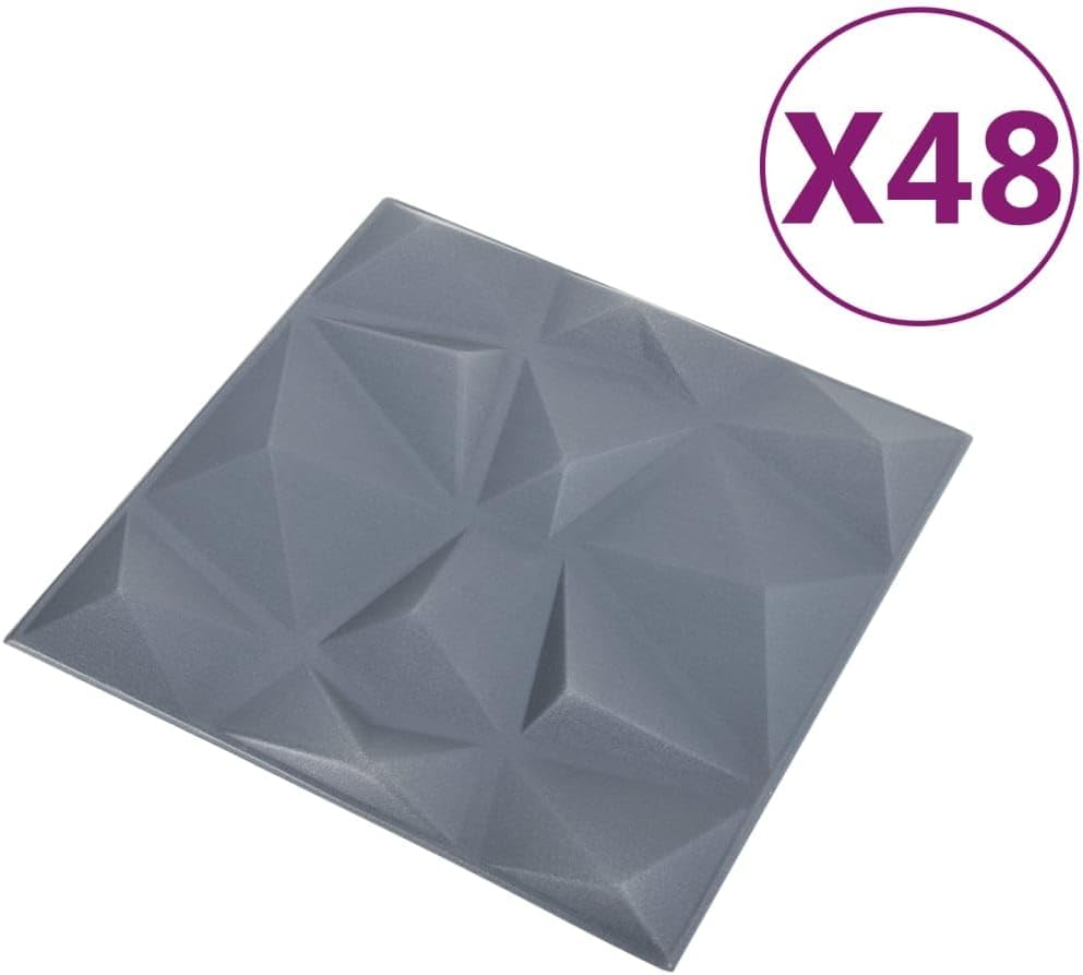 CHARMMA Paneles de pared 3D 48 piezas 19.7″x19.7″ Gris Diamante 129.2 ft-3538