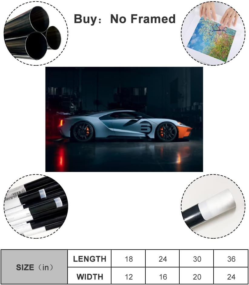 Póster de automóvil deportivo Ford GT 66 2017, 10 lienzos, decoración de pared, pinturas para sala de estar, dormitorio, sin marco, 12 x 18 pulgadas