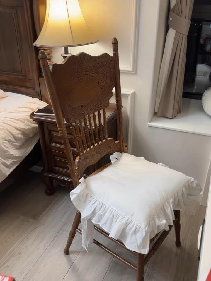 ZHULILY Cojines para sillas de interior de casa de campo para comedor, antideslizantes, con cremallera, cojín de asiento de algodón con volantes