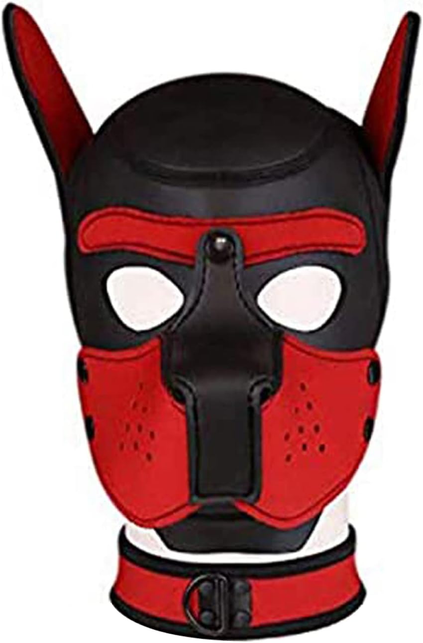 Máscara de neopreno de cara completa para perro con cuello, disfraz novedoso para cachorros, capucha de neopreno para adultos (rojo)