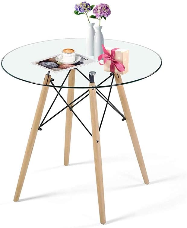 Mesa redonda de cristal para cocina, mesa de comedor de cristal, estilo moderno, mesa de centro redonda de ocio, escritorio de oficina con patas de