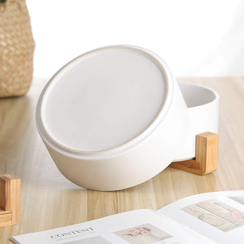 Cuenco de cerámica para perros  Cuencos para gatos y perros con soporte de madera antideslizante  Plato para mascotas antiderrames para alimentos y
