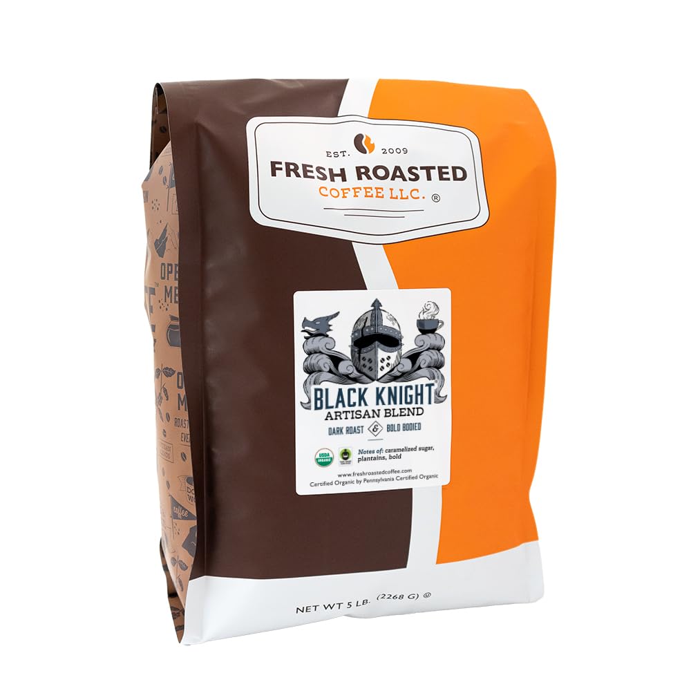 Fresh Roasted Coffee, Black Knight orgánico, 5 libras (80 oz), tostado oscuro, comercio justo kosher, molido