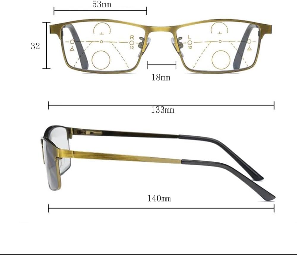 DOUKI Gafas de lectura progresivas multifocal+1.5 para hombres Gafas de sol fotocromáticas de metal medio marco lectores rectángulo