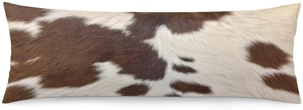 Funda de almohada corporal con estampado de vaca, de piel de vaca marrón, funda de almohada larga con cremallera oculta, funda de almohada