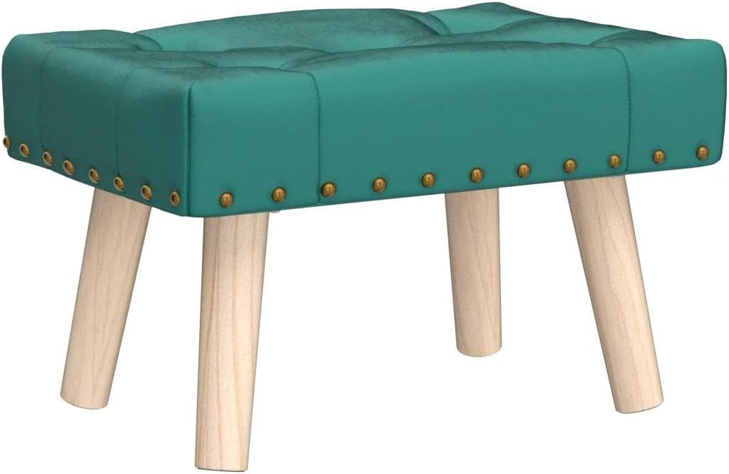 Cpintltr Reposapiés pequeño otomano, otomano suave remachado de terciopelo con patas de madera, sofá reposapiés adicional para sala de estar,