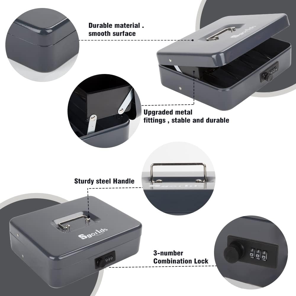 Caja de dinero grande con cerradura de combinación y bandeja de dinero, caja de dinero con bandeja para efectivo, caja fuerte con cerradura para