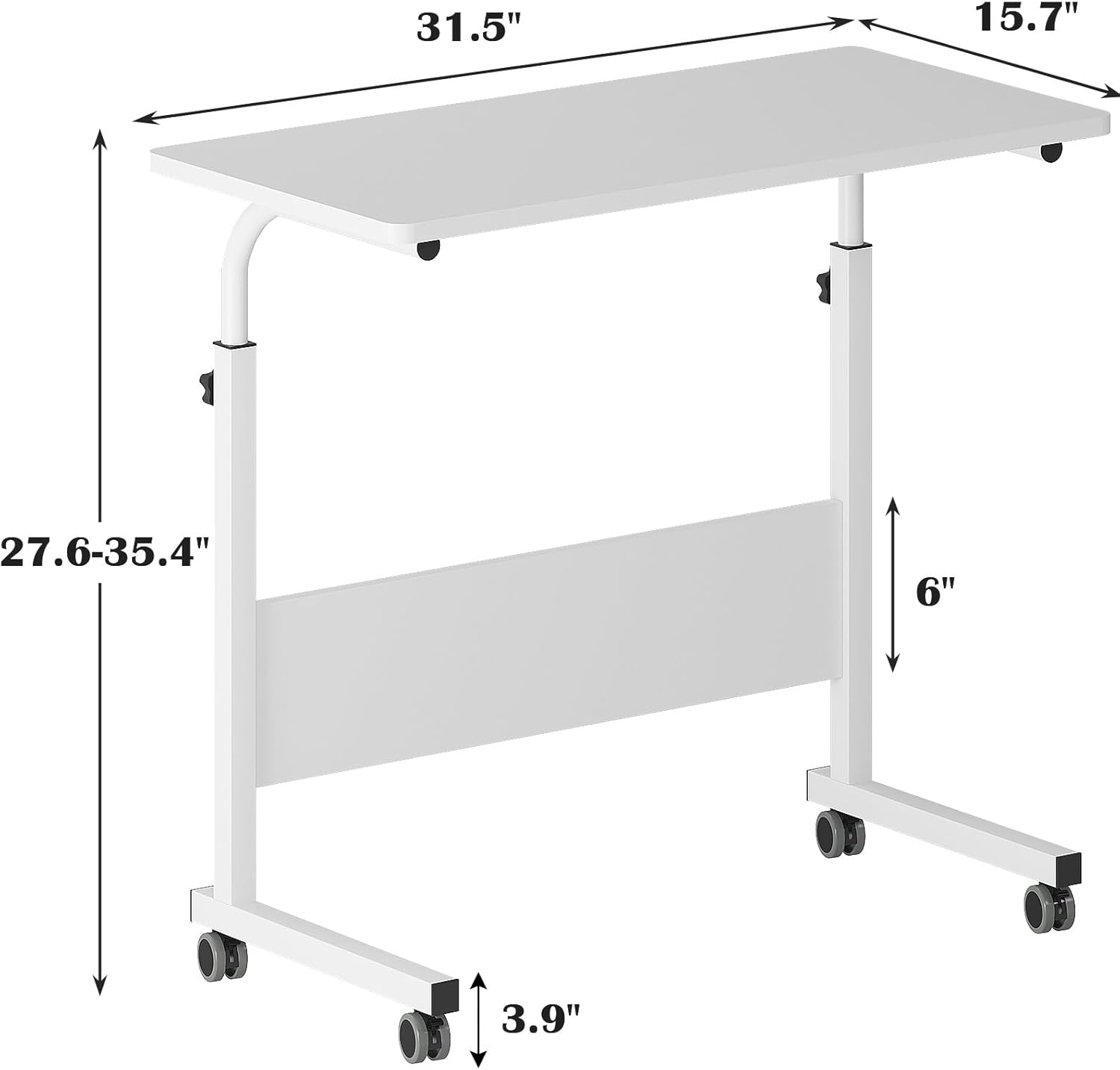 DlandHome Escritorio con ruedas ajustable, mesa auxiliar móvil de 31.4 pulgadas con ruedas, mesa C ajustable, soporte portátil para computadora