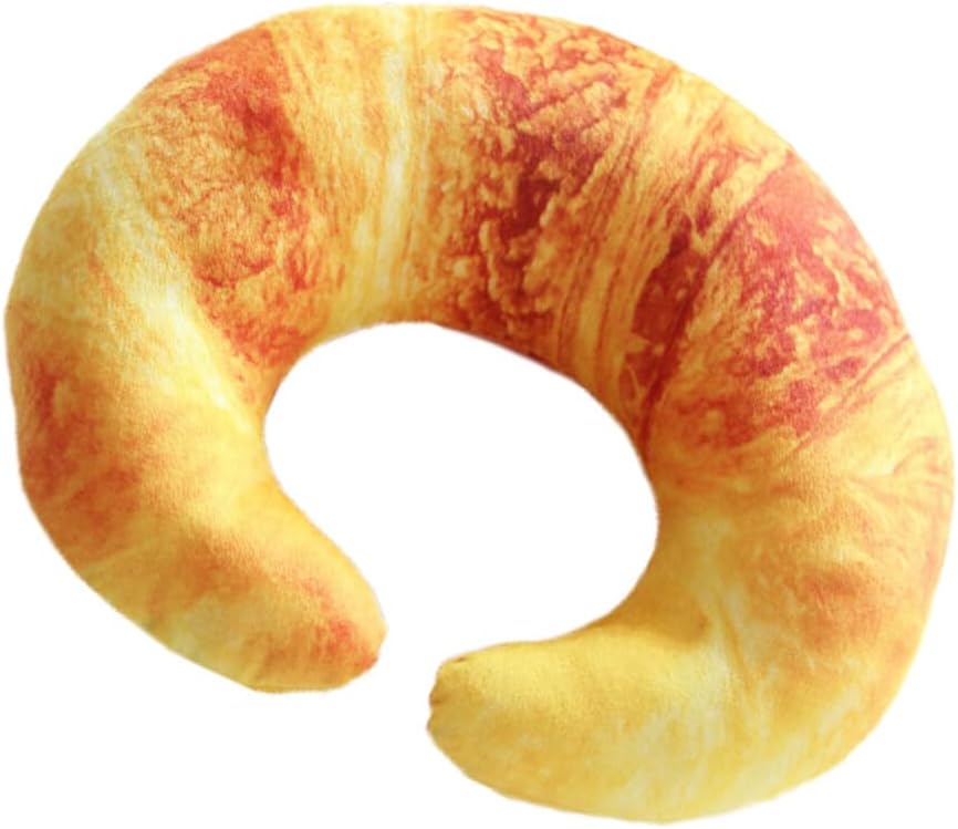 Holibanna Almohada en forma de pan de simulación 3D, almohada de felpa en forma de U, cojín para el cuello, reposacabezas de dibujos animados,