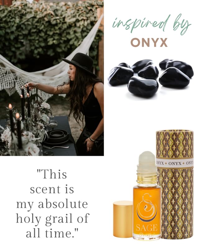 The Sage Lifestyle ONYX – Aceite de perfume enrollable con piedras preciosas (18 onzas), perfume de viaje, aceite de perfume vegano, siente un sutil