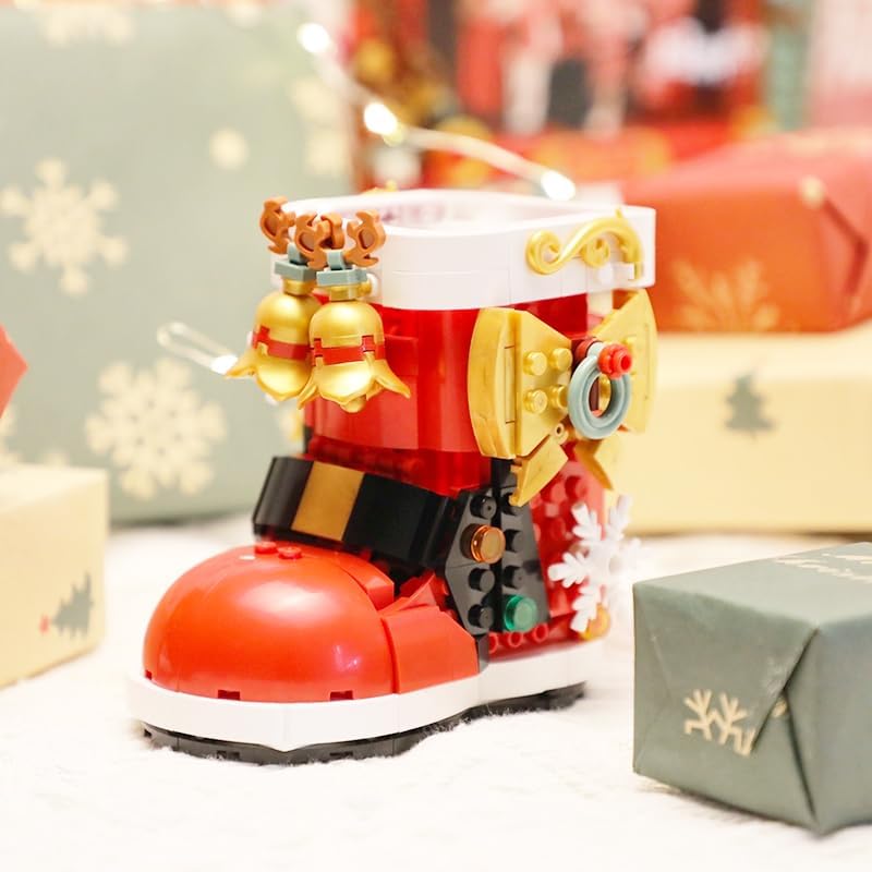 Juego de construcción de botas de nieve de Navidad, compatible con ladrillos de construcción de Navidad Lego, lindo juego de bloques de regalo de