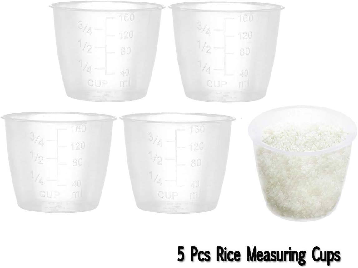 Vasos medidores graduados transparentes de plástico, tazas medidoras de arroz, tazas eléctricas de repuesto, suministros de cocina, paquete de 5