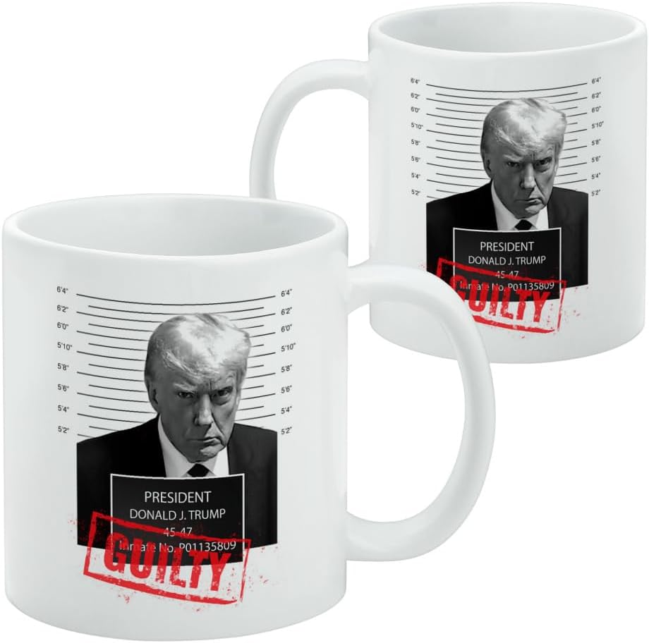 Trump Mugshot Guilty – Taza de café de cerámica, tazas de regalo novedosas para café, té y bebidas calientes, 11 onzas, color blanco