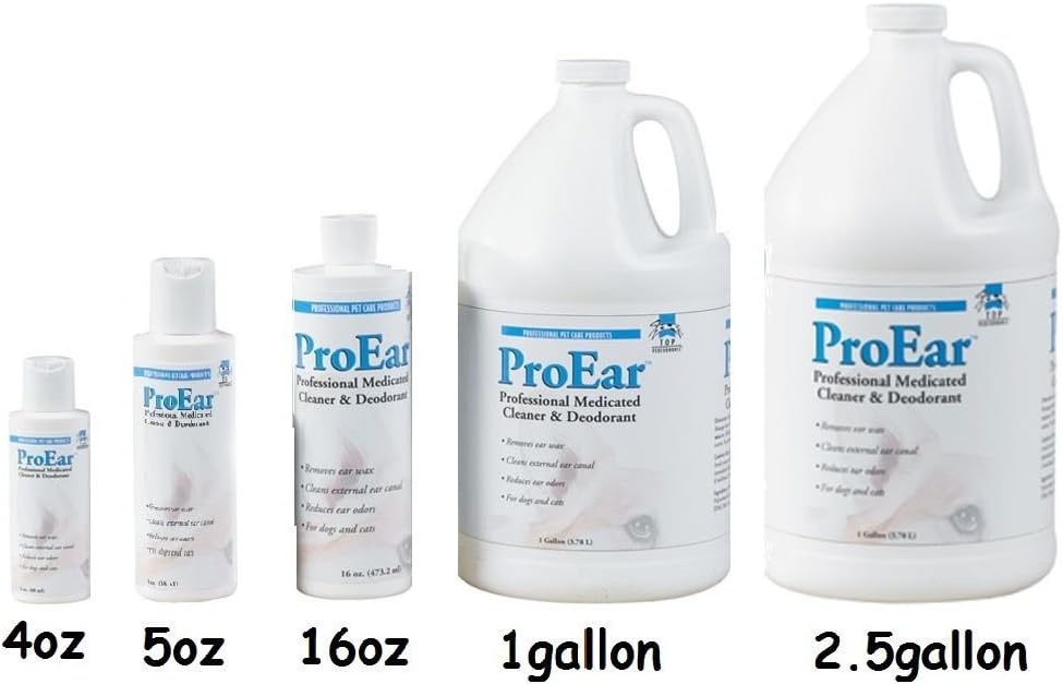 Top Performance Limpiador profesional de oídos ProEar Medicated Pet Dog Cat limpia y reduce los olores (botella de 1 galón)