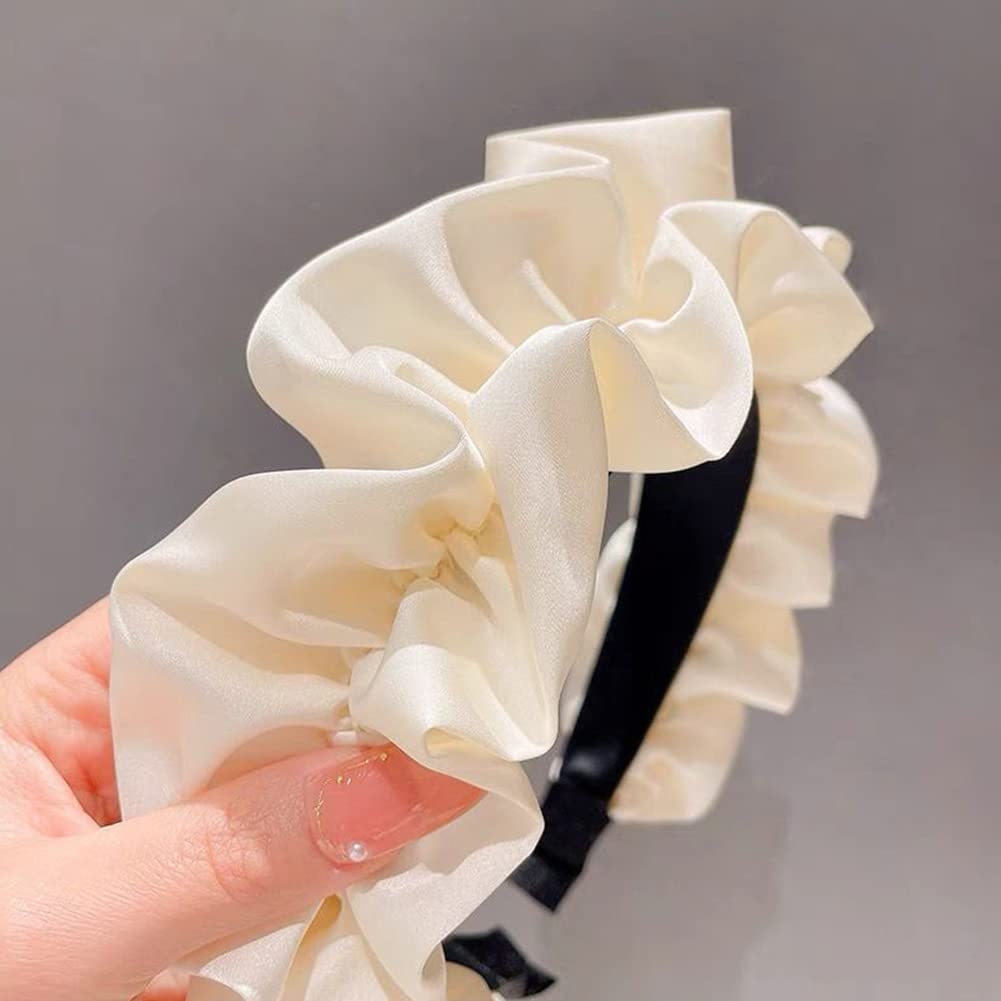 ZAHSY Diademas plisadas de satén para mujer, para lavar la cara, bandas de plástico para la cabeza para mujer, diadema fruncida de tela para el