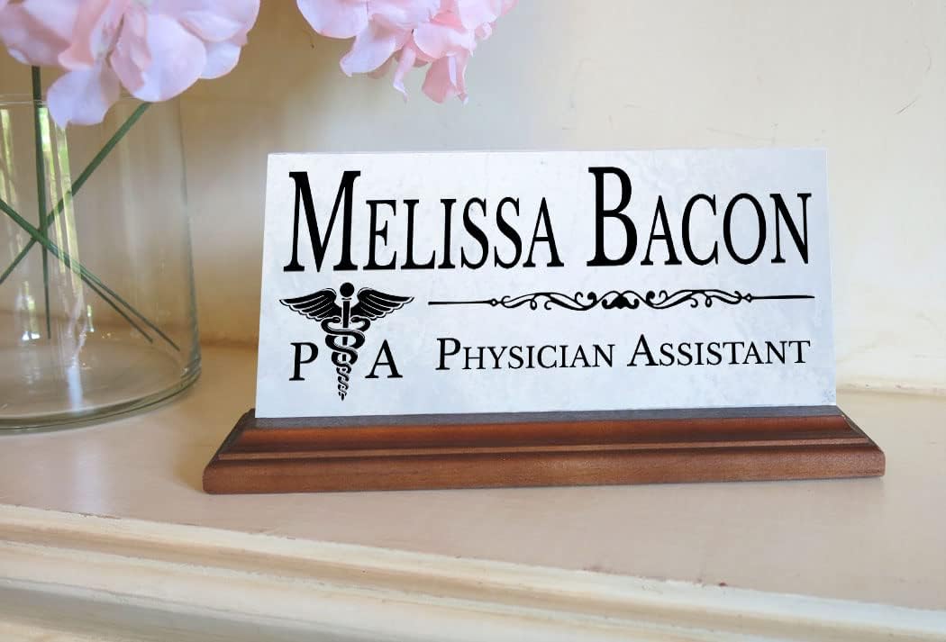 Placa de nombre de escritorio para asistente médico, placa de identificación personalizada para asistentes médicos, para escritorio o estante,