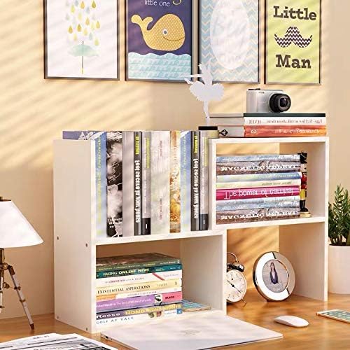 Organizador y almacenamiento de estantes de escritorio, mini estantería expandible para dormitorio, estante de escritorio de madera ajustable negro,