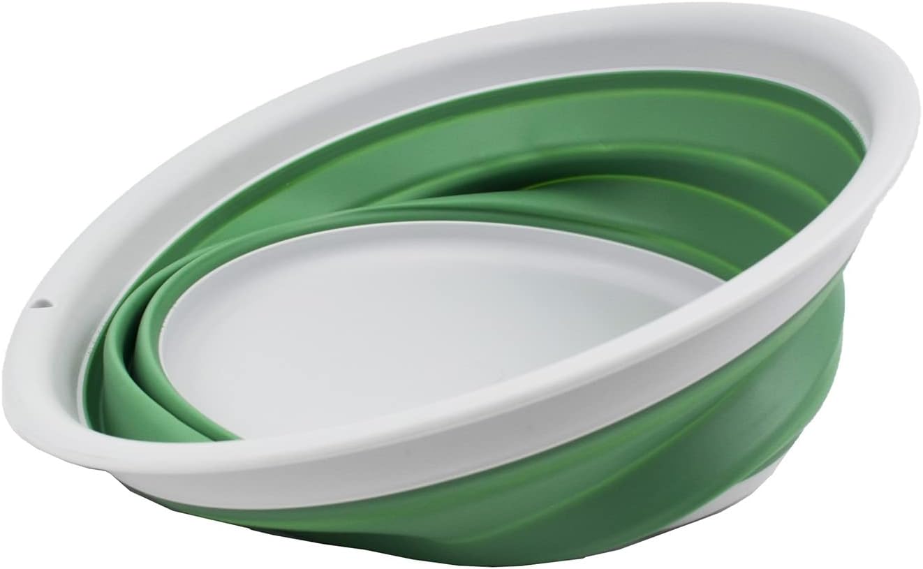 SAMMART Tina plegable de 7.5 L (1.98 galones) – Tina plegable – Lavabo portátil – Tina de plástico que ahorra espacio (gris claroverde mar oscuro