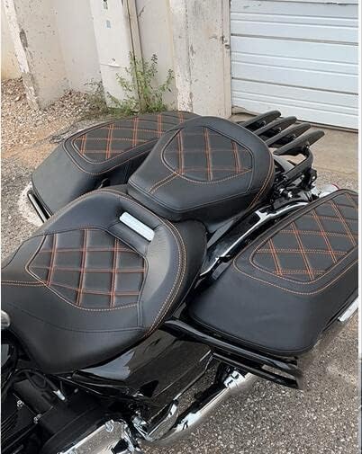 Fundas para tapa de alforja de motocicleta, color marrón, con costuras de diamante, para Harley Touring Modelos Road King Street Glide Road Glide