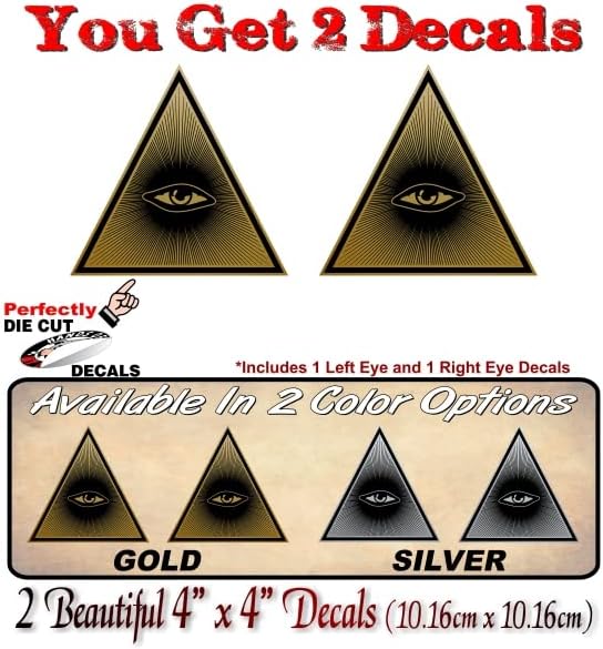 2 calcomanías doradas de 4 pulgadas, diseño de ojo egipcio Illuminati Ojo de Providencia del Antiguo Egipto Ojo de Horus, Tarot místico Amón,