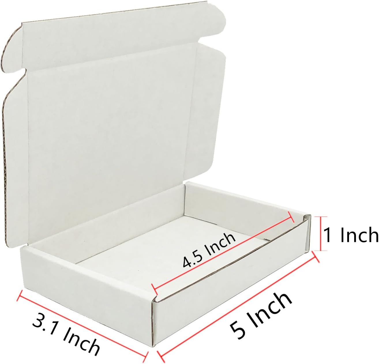 Cajas de envío pequeñas de 5 x 3.1 x 1 pulgadas, sobres de cartón corrugado blanco, paquete de 50 unidades