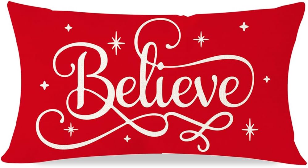 Fundas de almohada rojas de Navidad de 12 x 20 pulgadas, decoración navideña de Navidad, almohadas lumbares, fundas de almohadas decorativas,