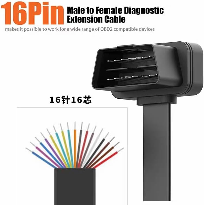 Halokny Cable divisor OBD2, OBD 2 OBD II 16 pines macho a 2 hembras ligero y delgado tipo plano flexible adaptador de cable Y (11.8 in1 pie)