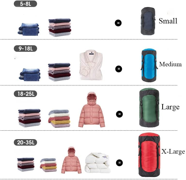 2 sacos de compresión de 8L18L25L35L, saco de dormir ligero, saco de compresión para camping, senderismo, viajes de mochilero