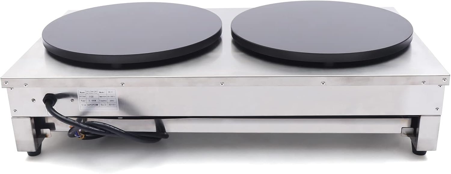 Máquina eléctrica de crepas de 16 pulgadas, máquina comercial antiadherente doble para hacer crepes para panqueques, estufa caliente de acero