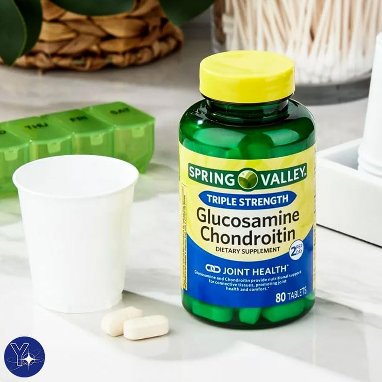 Comprimidos de condroitina de glucosamina de triple fuerza, suplemento dietético Spring Valley, 80 unidades y marcapáginas de regalo YOLOMOLO