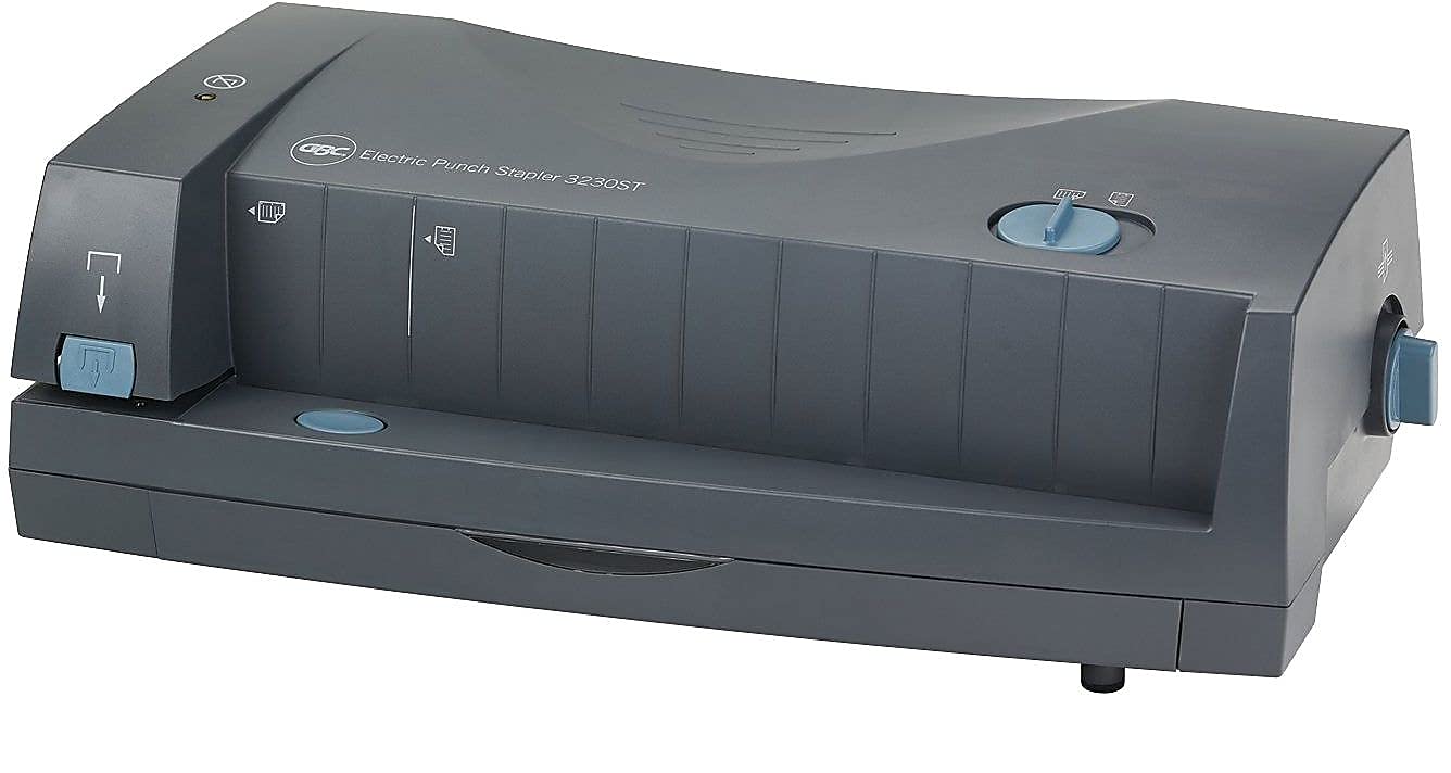 GBC Perforadoragrapadora eléctrica, 2-3 agujeros, centros ajustables, capacidad de 24 hojas, gris, modelo 3230ST (7704280)