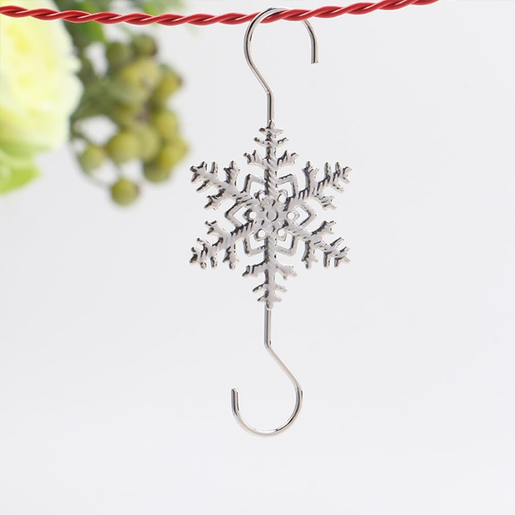 Ganchos de adorno para colgar decoraciones de Navidad, 20 ganchos plateados en forma de S de copo de nieve para colgar árbol de Navidad, ganchos de