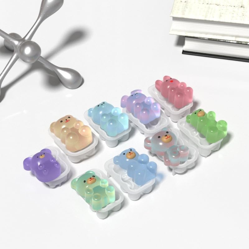 XYQHOAC 9 piezas de molde de silicona para llavero de oso, moldes de resina para llavero 3D, juego de moldes de resina epoxi con agujero, moldes de