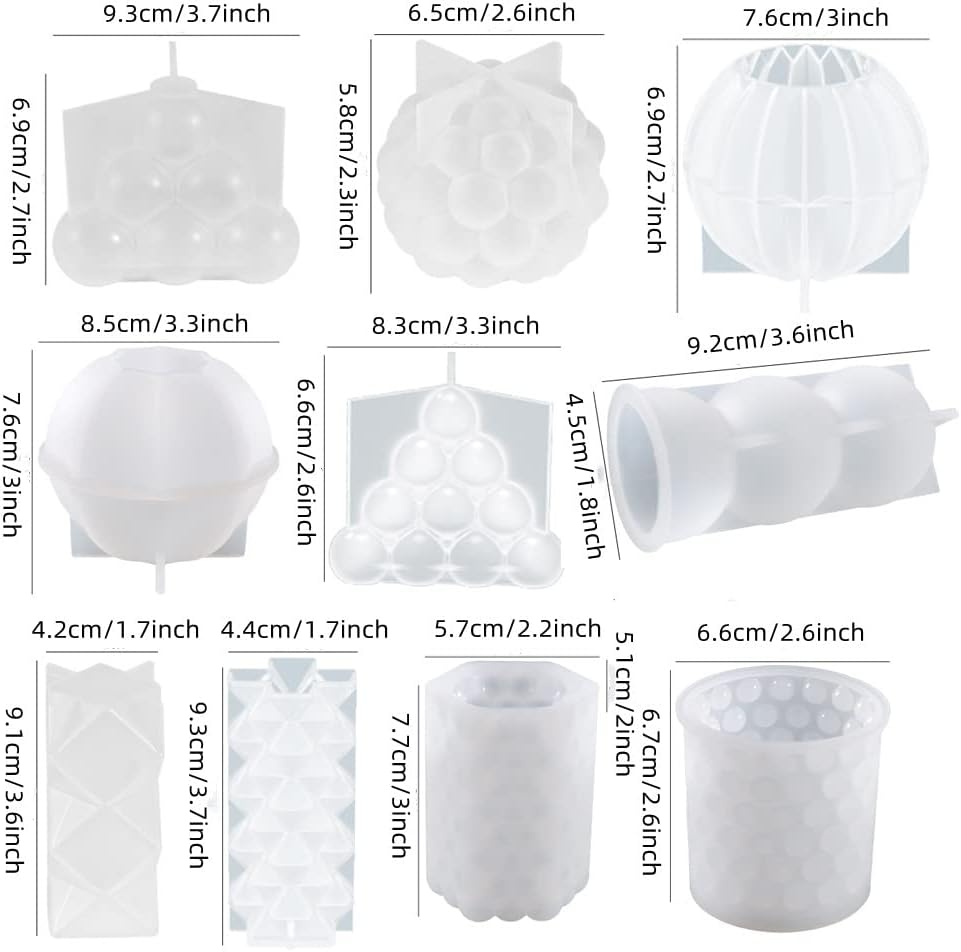 Cjeuxnr 10 moldes de vela cilíndrica, molde de arte para manualidades, molde de vela de resina de silicona 3D, moldes de silicona para hacer velas