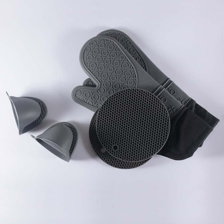 Mikam – Juego de 6 soportes para manoplas y ollas de silicona extra larga resistente al calor, para cocinar y hornear o barbacoa (grisnegro)