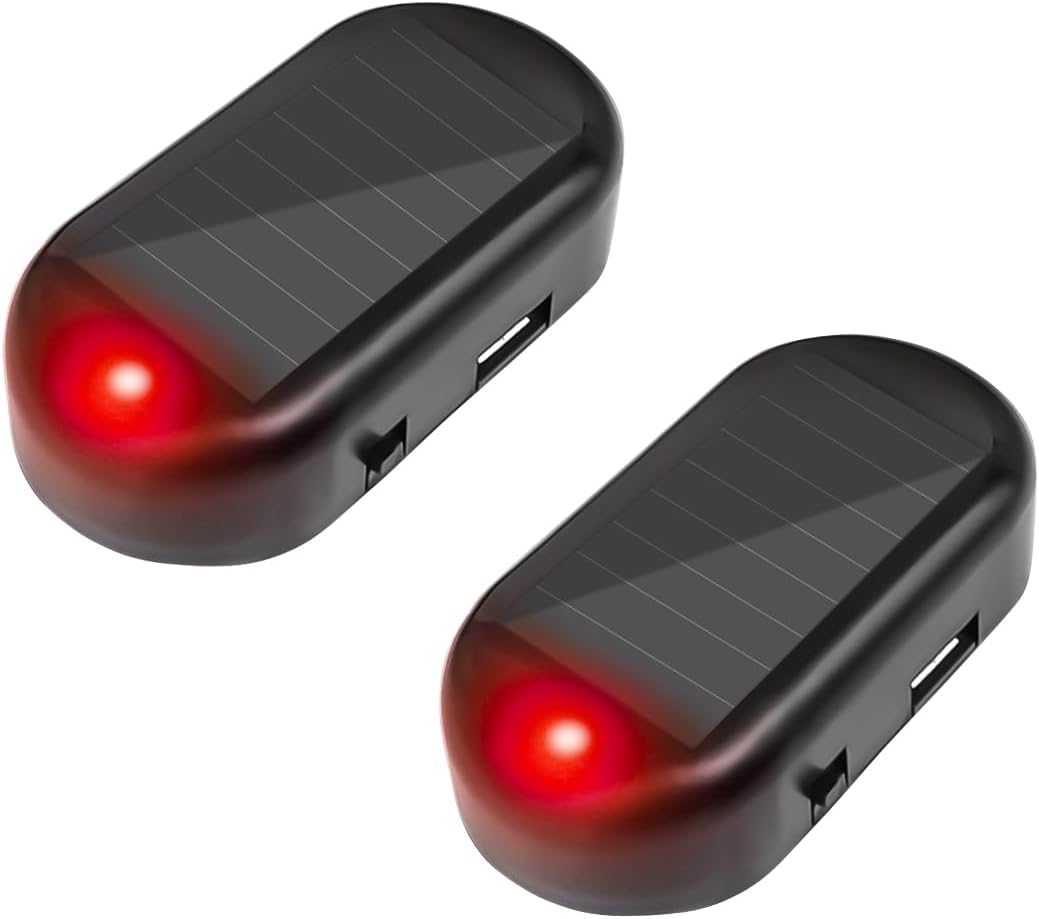 2 alarmas simuladas de energía solar para automóvil, luz LED antirrobo intermitente de seguridad, luces de seguridad interiores de advertencia