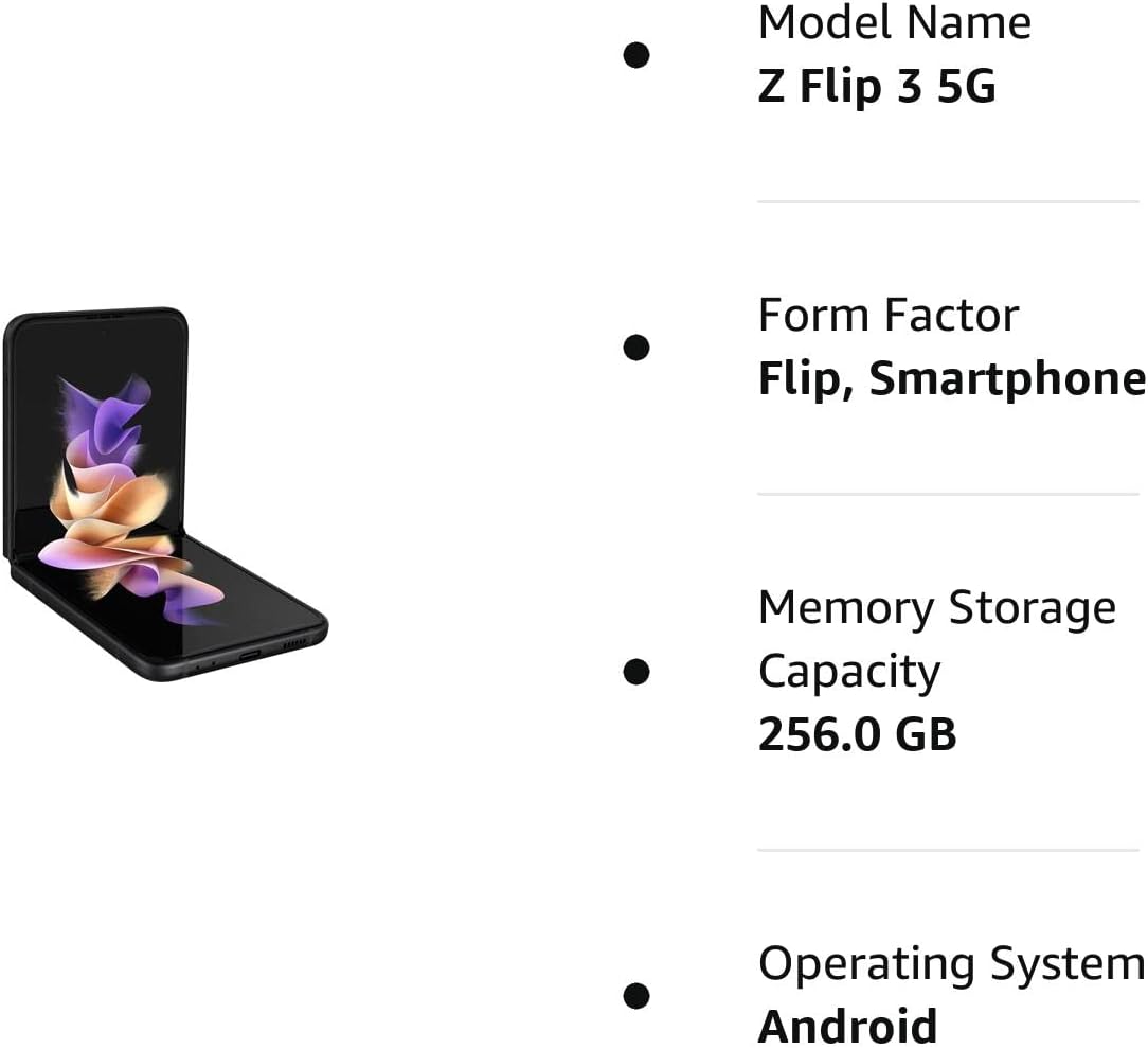 Samsung Galaxy Z Flip 3 Flip3 5G – Teléfono celular Android totalmente desbloqueado, versión de EE. UU., modo flexible, cámara intuitiva compacta –