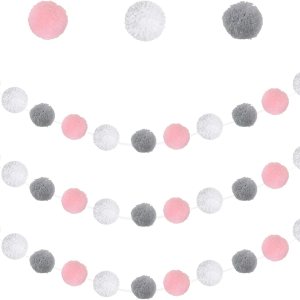 Zwiebeco Guirnalda de bolas de color rosa, gris y blanco, adornos para baby shower, cumpleaños, boda, fiesta, habitación de bebé, habitación de Zwiebeco Guirnalda de bolas de color rosa, gris y blanco, adornos para baby shower, cumpleaños, boda, fiesta, habitación de bebé, habitación de