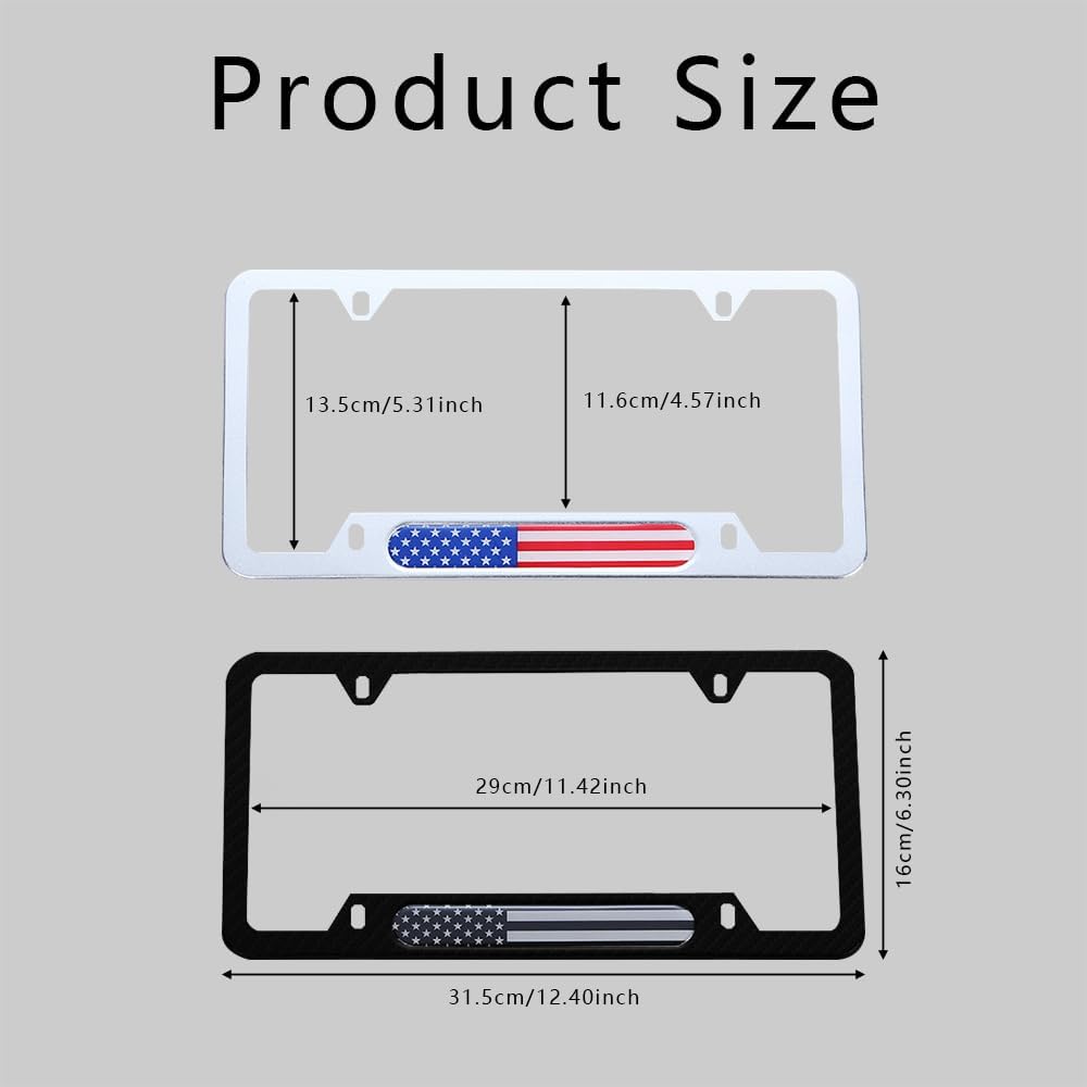 2 marcos para matrícula de automóvil, soporte para placa patriótica de bandera estadounidense, cubiertas para matrícula de automóvil con tornillos y
