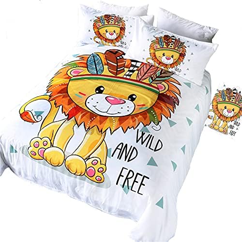 Wild & Free – Juego de ropa de cama de león tribal con diseño de animal de león, ropa de cama de tela para el hogar para niños, niñas, adolescentes