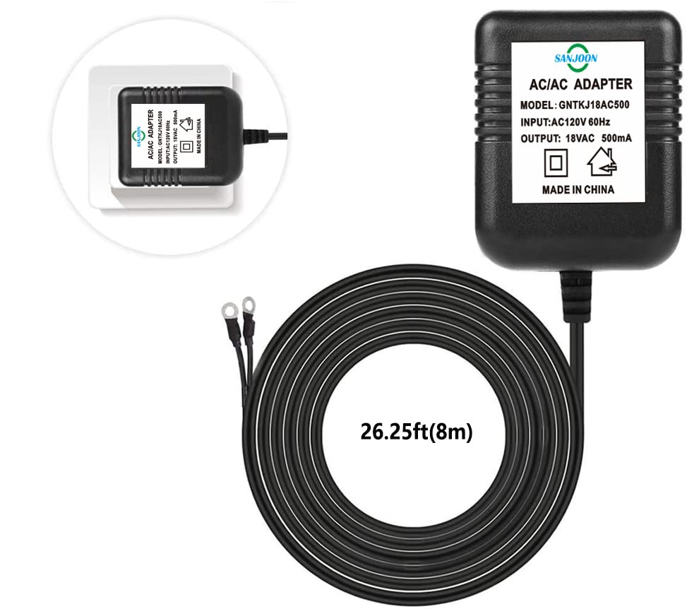 Timbre de puerta de 26 pies Transformador 18V500mA Adaptador de corriente para timbre de video Ring Nest Eufy Wyze Arlo Timbre de puerta inalámbrico