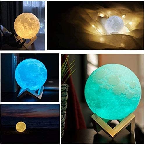 Lámpara de luna de 6.1 pulgadas, 16 colores LED con impresión 3D, luz de luna con soporte, control remoto y táctil y recargable por USB para niños,